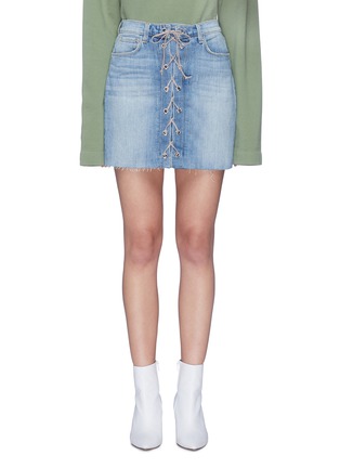 Main View - Click To Enlarge - L'AGENCE - 'Portia' lace-up front denim skirt