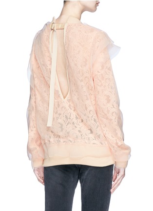 Back View - Click To Enlarge - SACAI - Ruffle chiffon overlay floral lace top