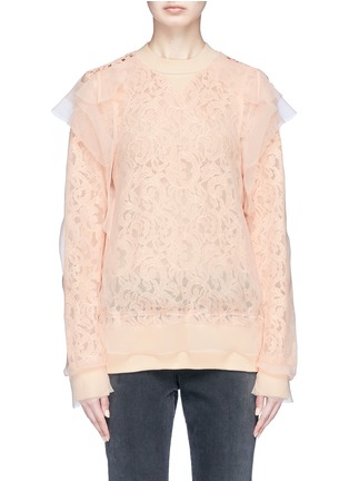 Main View - Click To Enlarge - SACAI - Ruffle chiffon overlay floral lace top