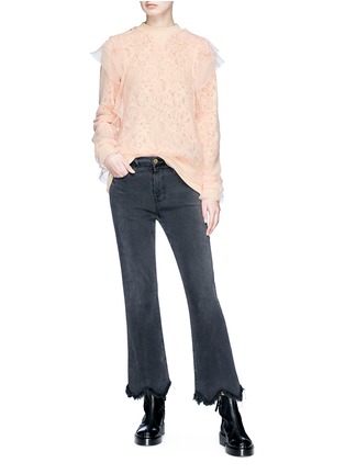 Figure View - Click To Enlarge - SACAI - Ruffle chiffon overlay floral lace top