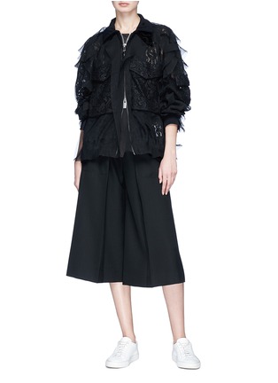 Figure View - Click To Enlarge - SACAI - Ruffle chiffon overlay floral lace jacket