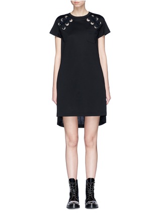 Main View - Click To Enlarge - SACAI - Eyelet crisscross lace-up staggered hem dress