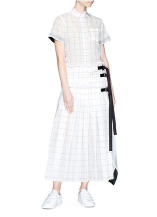 Figure View - Click To Enlarge - SACAI - Belted ruched windowpane check wrap skirt
