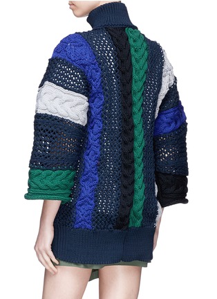 Back View - Click To Enlarge - SACAI - Mixed knit patchwork zip cardigan