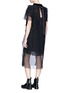 Figure View - Click To Enlarge - SACAI - Organza overlay cutout back guipure lace dress