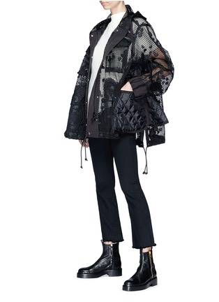 Figure View - Click To Enlarge - SACAI - Quilted gusset heart motif mesh parka