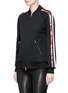 Front View - Click To Enlarge - ALEXANDER MCQUEEN - Floral print stripe sleeve bomber jacket