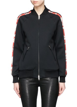 Main View - Click To Enlarge - ALEXANDER MCQUEEN - Floral print stripe sleeve bomber jacket