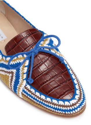 Detail View - Click To Enlarge - GABRIELA HEARST - 'Hays' croc embossed leather panel crochet knit loafers