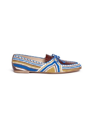 Main View - Click To Enlarge - GABRIELA HEARST - 'Hays' croc embossed leather panel crochet knit loafers