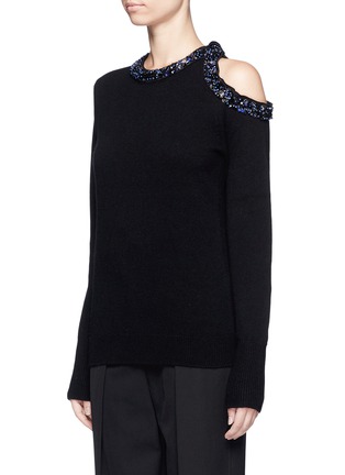 Front View - Click To Enlarge - 3.1 PHILLIP LIM - Embellished silk trim cold shoulder sweater