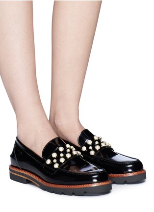 Figure View - Click To Enlarge - STUART WEITZMAN - 'Moc Pearl' embellished spazzolato leather loafers