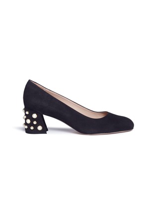 Main View - Click To Enlarge - STUART WEITZMAN - 'Pearl Mary' faux pearl angular block heel suede pumps