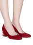 Figure View - Click To Enlarge - STUART WEITZMAN - 'Pearl Mary' faux pearl angular block heel suede pumps