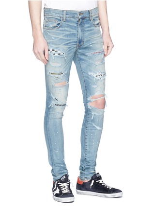 Front View - Click To Enlarge - AMIRI - Art patch ripped skinny jeans