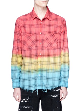 Main View - Click To Enlarge - AMIRI - Frayed hem tie-dye check plaid shirt