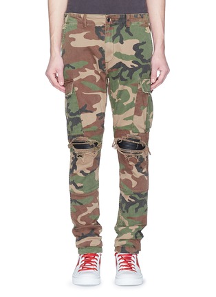 Main View - Click To Enlarge - AMIRI - 'MX1' laether patch camouflage print cargo pants