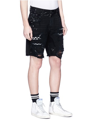 Front View - Click To Enlarge - AMIRI - Art patch ripped denim shorts