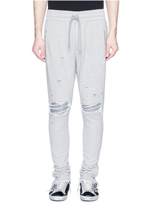 Main View - Click To Enlarge - AMIRI - MX1' Leather patch ripped sweatpants