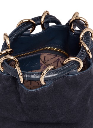 Detail View - Click To Enlarge - MANU ATELIER - 'Zelda' stripe leather panel suede bucket bag