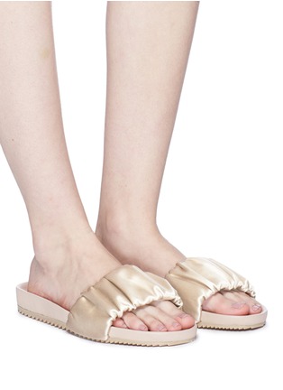 Figure View - Click To Enlarge - PEDRO GARCIA  - Silk satin ruched slide sandals
