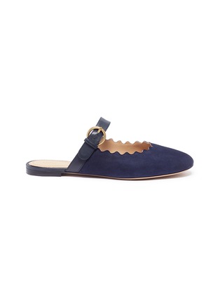 Main View - Click To Enlarge - CHLOÉ - 'Lauren' scalloped suede Mary Jane slides