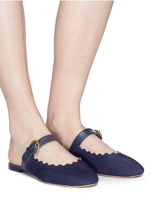 Figure View - Click To Enlarge - CHLOÉ - 'Lauren' scalloped suede Mary Jane slides