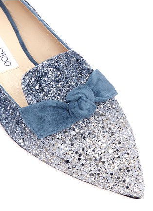 Detail View - Click To Enlarge - JIMMY CHOO - 'Gabie Flat' suede bow dégradé glitter loafers