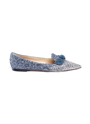 Main View - Click To Enlarge - JIMMY CHOO - 'Gabie Flat' suede bow dégradé glitter loafers