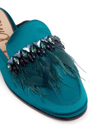 Detail View - Click To Enlarge - SAM EDELMAN - 'Landis' strass embellished feather satin loafer slides