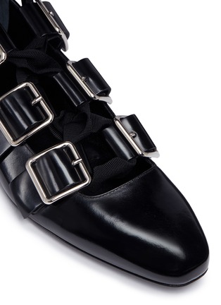 Detail View - Click To Enlarge - JIL SANDER - Ankle tie buckled patent leather ballet flats