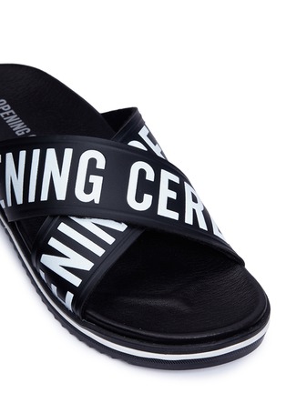 Detail View - Click To Enlarge - OPENING CEREMONY - 'Berkeley' logo cross strap leather slide sandals
