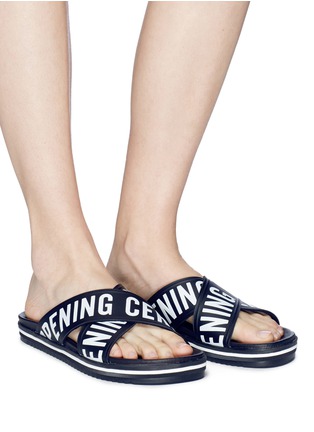 Figure View - Click To Enlarge - OPENING CEREMONY - 'Berkeley' logo cross strap leather slide sandals