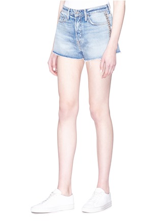 Front View - Click To Enlarge - GRLFRND - 'Cindy' curb chain frayed cuff denim shorts