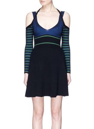 Main View - Click To Enlarge - OPENING CEREMONY - Stripe sleeve halterneck rib knit dress
