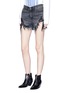 Front View - Click To Enlarge - R13 - 'Shredded Slouch' denim shorts