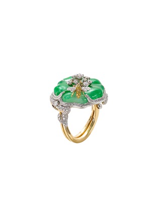 Figure View - Click To Enlarge - SAMUEL KUNG - Diamond jade 18k yellow gold floral ring