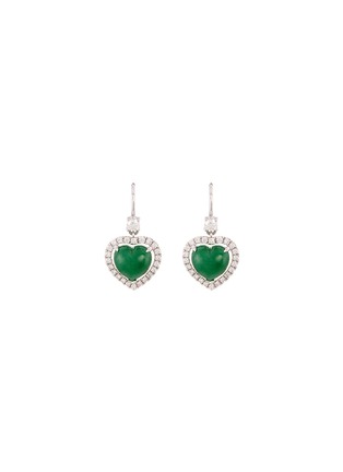 Main View - Click To Enlarge - SAMUEL KUNG - Diamond jade 18k white gold heart drop earrings