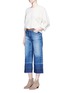 Figure View - Click To Enlarge - CLOSED - 'Niki' frayed ombré cuff cropped flare denim pants