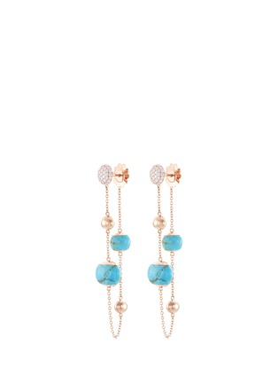 Main View - Click To Enlarge - ROBERTO COIN - Diamond turquoise 18k rose gold beaded chain drop earrings