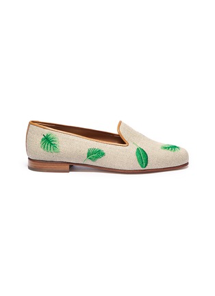 Main View - Click To Enlarge - STUBBS & WOOTTON - 'Fronds' palm embroidered basketweave slip-ons