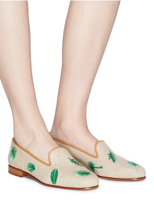 Figure View - Click To Enlarge - STUBBS & WOOTTON - 'Fronds' palm embroidered basketweave slip-ons