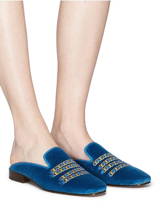 Figure View - Click To Enlarge - 71655 - 'Ava Tours' chain embroidered velvet mules