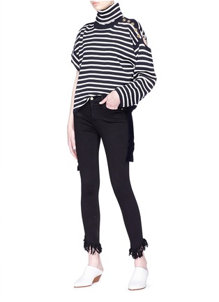 Figure View - Click To Enlarge - FRAME - 'Le High Skinny' shredded cuff cropped jeans