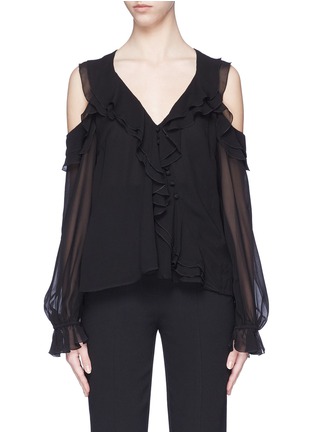 Main View - Click To Enlarge - 72723 - Ruffle cold shoulder organza panel silk georgette blouse