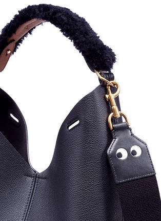 Detail View - Click To Enlarge - ANYA HINDMARCH - 'Small Build a Bag' in leather with shearling handle