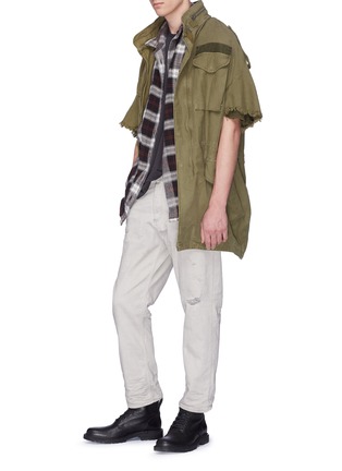 Figure View - Click To Enlarge - R13 - Cut-off sleeve oversized canvas M-65 field jacket