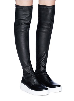 Figure View - Click To Enlarge - CLERGERIE - 'Tinatua' stretch calfskin leather knee high platform boots