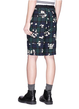 Back View - Click To Enlarge - SACAI - Heart print tartan plaid belted linen shorts