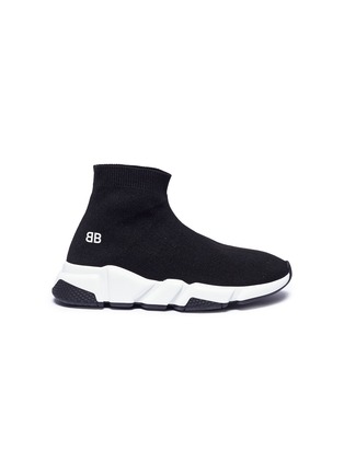 Main View - Click To Enlarge - BALENCIAGA - 'Speed' double-B logo print slip-on knit kids sneakers